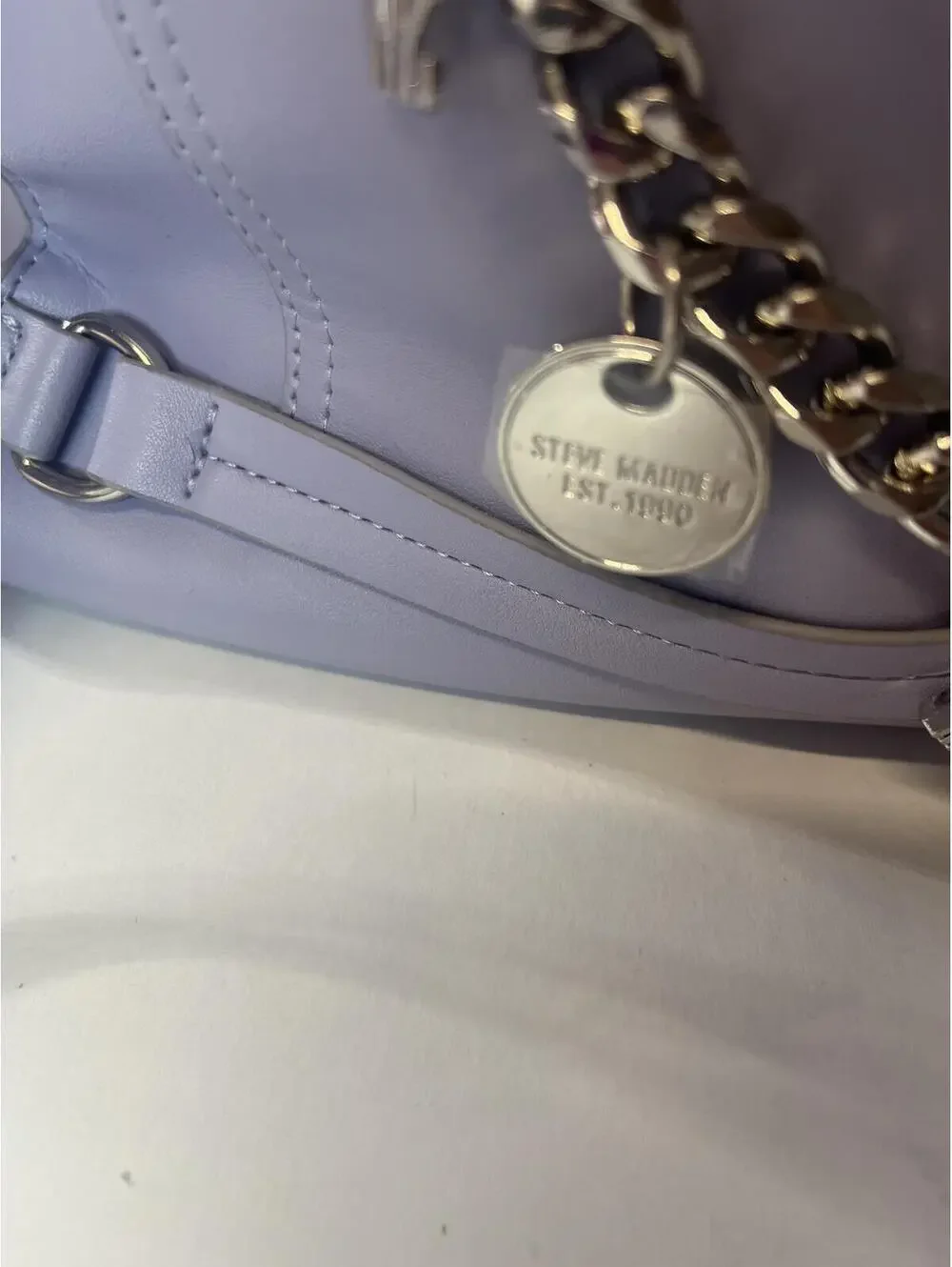 Steve Madden Satchel Crossbody Bag Blue Purse with Silver Chain Charm Details